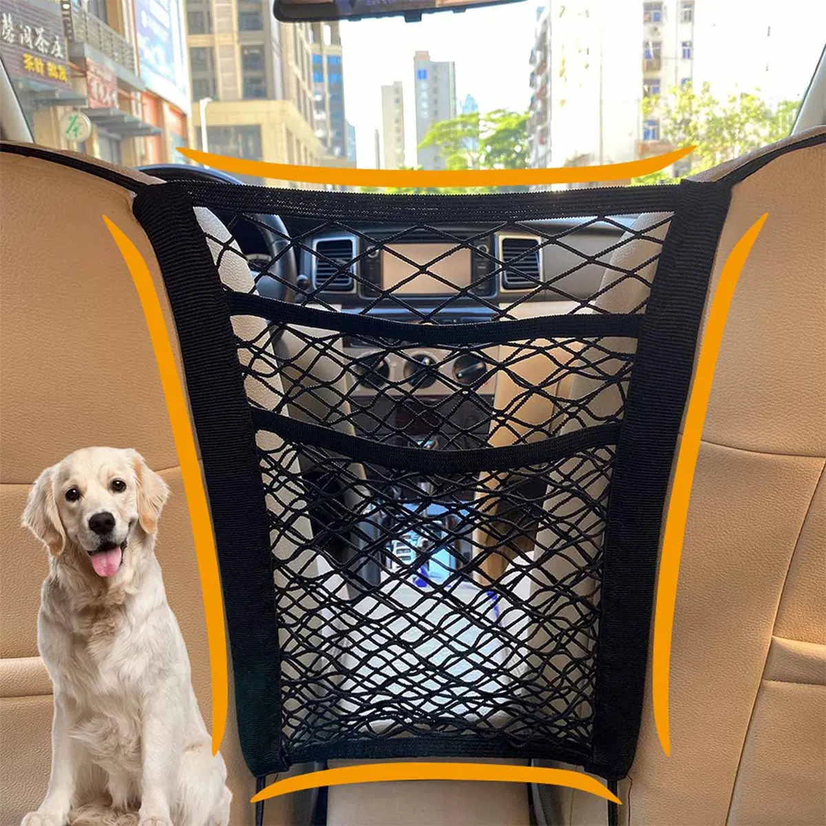 Pet Dog Rear Seat Car Fence Dog Isolation Protection Net Elastic Double Layer Storage Separation Net Pet Safety Rail Pet Suppliy