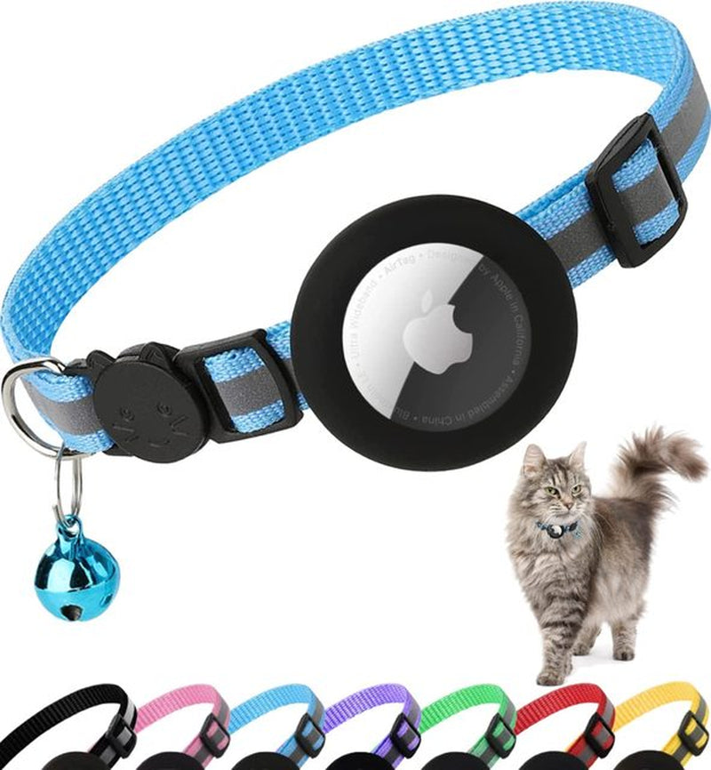 ATUBAN Airtag Cat Collar Breakaway, Reflective Kitten Collar with Apple Air Tag Holder and Bell for Girl Boy Cats, 0.4 Inches